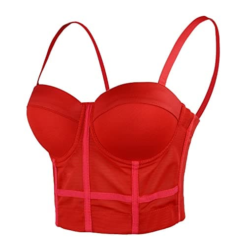 ELLACCI Women's Sexy Mesh Push Up Corset Bustier Bra Club Party Cropped Top Red Large