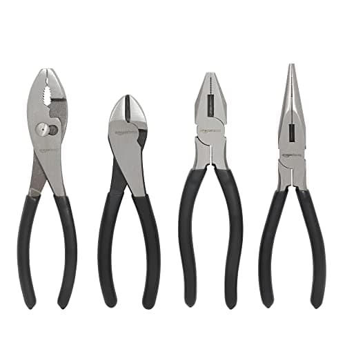 Amazon Basics Pliers Set, Hand Tools for Precision, Set of 4, Black and Silver