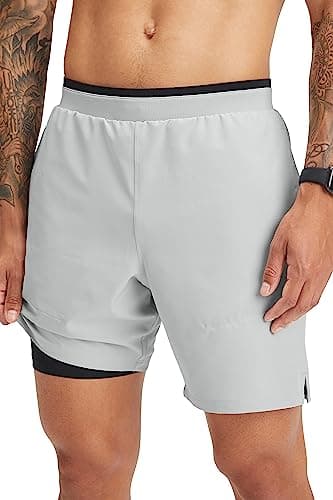 Fabletics Men's The Fundamental Short II (Lined), Workout, Running, Training, Gym, Yoga, Ultra Lightweight,5" Inseam, S, Mineral Grey