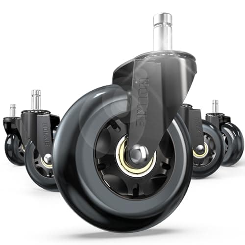 HOLKIE Office Chair Wheels Roller Blade Caster 11x22mm All Black 3 Inch Chair Wheels for Office Rubber Rolling Set of 5 for Carpet Hardwood Floors Gaming Smooth & Silence Gliding