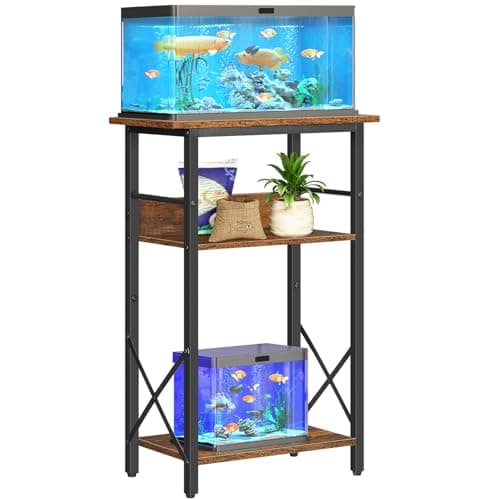 HOOBRO 10 Gallon Aquarium Stand, 3-Tier Fish Tank Stand with Storage, Reptile Turtle Tank Stand with Metal Frame, 20.5" L x 11" W , Rustic Brown BF52FT01