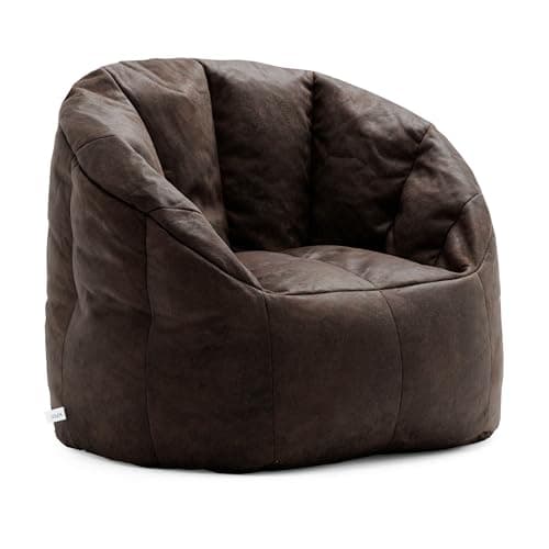 Big Joe Milano Large Bean Bag Chair for Kids, Teens, Adults, Espresso Blazer, Lightweight Seat for Reading Nook and Gaming Vegan Leather, 3.5 foot Refillable
