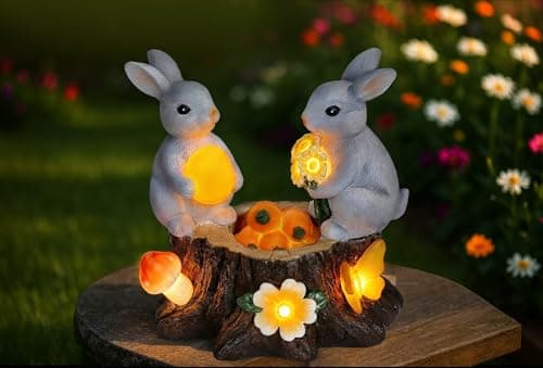 NNBDBVDHS Solar Garden Statues Outdoor Decor Rabbit with Solar Lantern Outdoor Bunny Figurines Decorations for for Lawn, Patio, Balcony, Backyard for Women, Mom, Grandma, Easter or Birthday