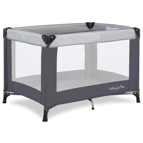 Dream On Me Nest Portable Playard , Award-Winning Lightweight Travel Playpen for Baby. Quick Fold, Mesh Sides, Foldable Mattress Pad, No-Tool Assembly, Meets ASTM/CPSC Standards -Grey