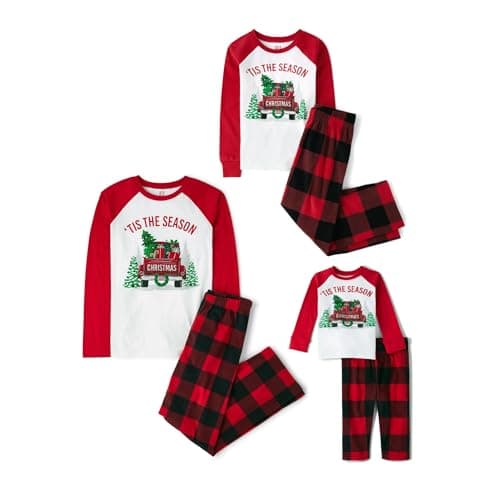The Children's Place,Unisex Baby,Family Matching, Holiday Pajama Sets, Fleece,Red 'Tis the Season,Large