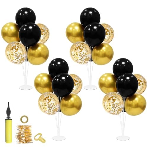 ZJDHPTY Black and Gold Party Decorations 4 Set Balloon Stand Table Centerpieces for Men's Women's Birthday Wedding Retirement Anniversary Graduation Decorations 2026 New Years Eve