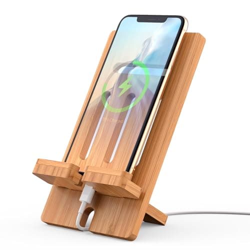 Pezin & Hulin Cell Phone Tablet Stand, Bamboo Wooden Smart Phone Desktop Charging Dock Holder Compatible with Pad, Phone 8 Plus X XS Max XR, All Android Phone, Tablet - 1 Pack