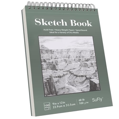 SuFly Sketch Book 9x12, Drawing Paper Pad,100 Sheets, Top Spiral Sketch Pad, 68lb/100gsm Sketchbook for Kids, Art Supplies for Adults, White.