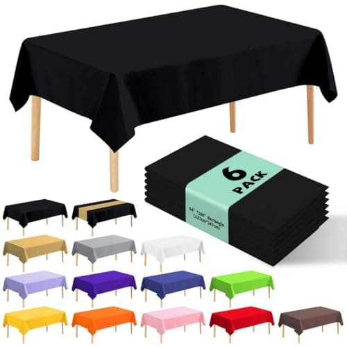 6 Pack Premium Disposable Plastic Tablecloth 54" x 108" Party Table Cloths Disposable for 6 to 8 Foot Tables Indoor or Outdoor Parties Birthdays Weddings Christmas Anniversary Buffet Table (Black)