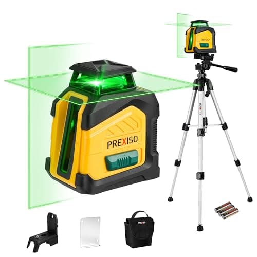 PREXISO 360° Laser Level with Tripod, 100Ft Dual Power Self Leveling Cross Line Laser- Wide Angle Vertical Line for Construction, Floor Tile, Renovation with Magnetic Base, Wall Panel Stand, Carry Bag