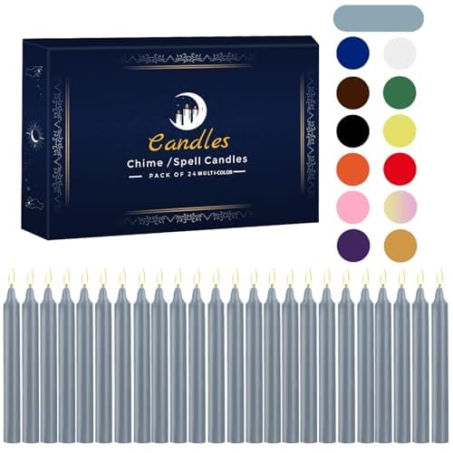 24 Pack Silver Spell Chime Candles – Premium Mini Unscented Taper Candles for Rituals, Prayer, Meditation, Altar, Spells – 4" Tall – Ideal for Witches & Spiritual Practices