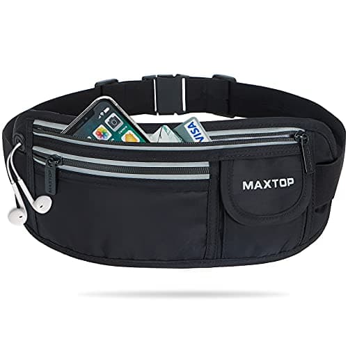 Running Belts for Women Men Black Fanny Pack Bag for Workout Exercise Walking Hiking Waist Pouch Fits iPhone Cell Phone Holder for Running Travel Money Belt,Gym Gear for Runner