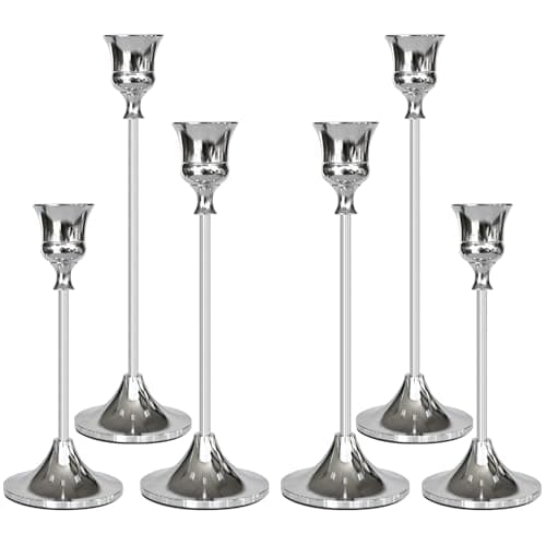 Showin Candlestick Holders Silver, 6 Packs Taper Candle Holder for Candlesticks, Candle Sticks Holder Decor for Home Decor