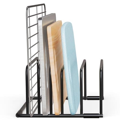 Space-Saving Cutting Board Organizer Rack-5-Slot Compact Holder for Kitchen Countertop Storage, Cutting Board Holder Stand, Cutting Board Storage Rack, Cutting Board Organizer, Cookie Sheets Organizer