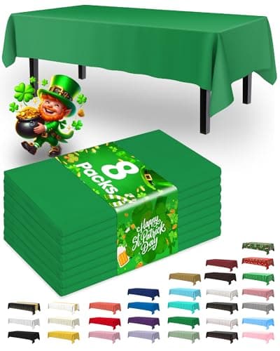 Pureegg Plastic Table Cloth Disposable - 8 Packs, Table Cloth for Retangle Table, 54"x108" Decorative Tablecloth for Parties, Picnics, Camping, Waterproof & Stain-Resistant, Green