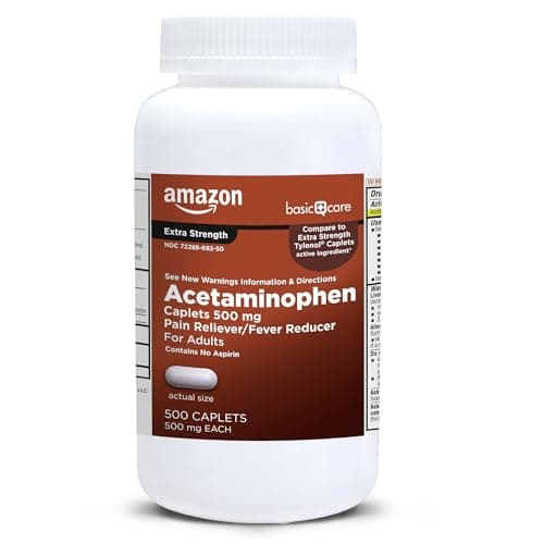 Amazon Basic Care Extra Strength Pain Relief, Acetaminophen Caplets, 500 mg, Pain Reliever/Fever Reducer, 500 Count (Packaging may vary)