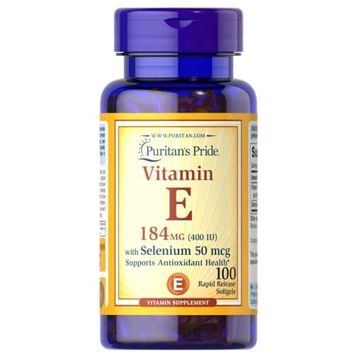 Puritan's Pride Vitamin E 184mg (400 IU) with Selenium 50mcg, Vitamin Supplement For Immune System and Antioxidant Health Support, 3 Month Supply, 100 Rapid Release Softgels