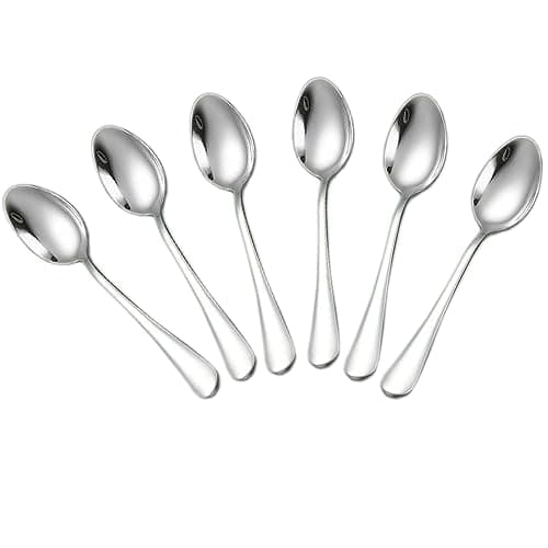 Wesdxc56 Demitasse Espresso Spoons, Mini Coffee Spoon, 4 Inches Stainless Steel Small Spoons for Dessert, Set of 6（Silver)