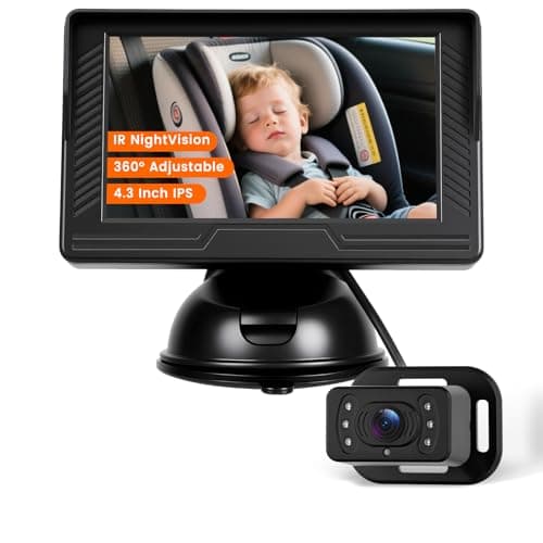 VECHTEL Baby Car Camera HD Rear-Facing Car Camera for Baby with 4.3 Inch Monitor, IR Night Vision, Wide Angle, Easy to Install 360° Adjustable, Safety for Kids Plug and Play