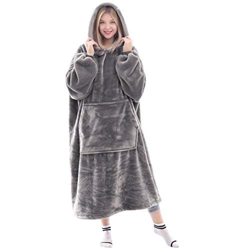 Waitu Wearable Blanket Sweatshirt Gifts for Women and Men, Super Warm and Cozy Giant Blanket Hoodie, Thick Flannel Blanket with Sleeves and Giant Pocket - Gray