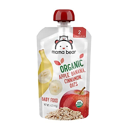 Amazon Brand - Mama Bear Organic Baby Food, Stage 2, Apple, Banana, Cinnamon, Oats, 4 ounce (Pack of 12)