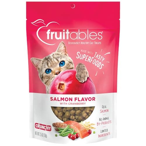 Fruitables Cat Treats – Crunchy Treats For Cats – Healthy Low Calorie Treats Packed with Protein – Free of Wheat, Corn and Soy – Made with Real Salmon with Cranberry – 2.5 Ounces