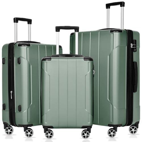 Merax Luggage Sets 3-Piece Hardshell with Spinner Wheels Lightweight Suitcase with Corner Guards (Green, 20/24/28)