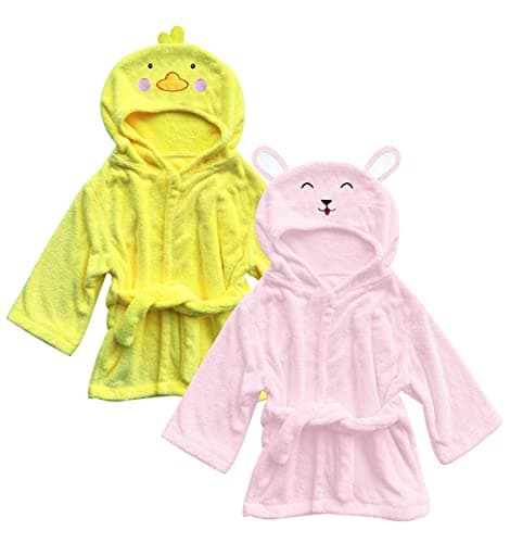 Sunny zzzZZ 2 Pack Unisex Baby Plush Animal Face Robe for 0-9 Months - Neutral Design Softest Newborn Clothes for Boys and Girls - Baby Essentials Registry Search Gifts - Duck and Pink Rabbit