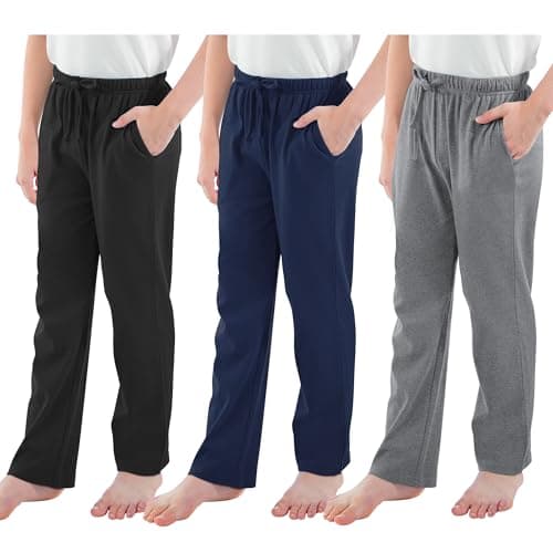 Cooraby Boys Cotton Adjustable Waist Pants Loose-Fit Pants with Pockets Casual Drawstring Sweatpants