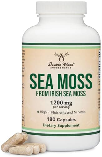 Irish Sea Moss Capsules, More Potent Than Sea Moss Gel Extract (180 Count, 1,200mg per Serving) (from Wildcrafted and Raw Chondrus Crispus) Nutrient Rich Superfood High in Minerals by Double Wood