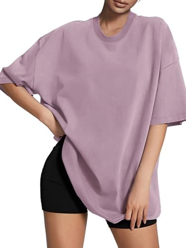 ATHMILE Womens Oversized T Shirts Loose Fit Crewneck Short Sleeve Tops Summer Casual Blouse 2025 Y2K Basic Tee DarkPink