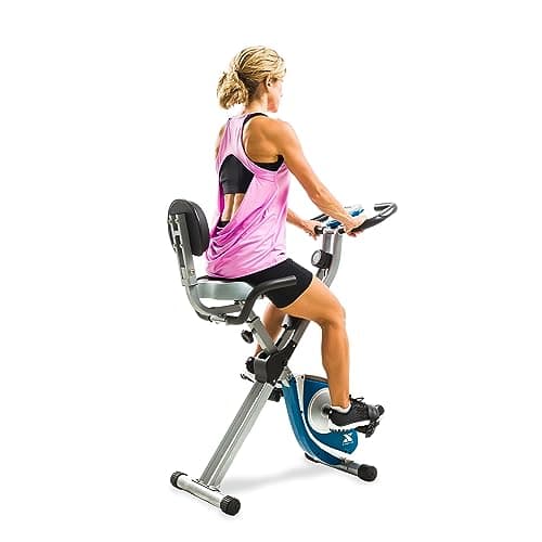 XTERRA Fitness Folding Exercise Bike, 225 LB Weight Capacity, Cordless, Battery Powered with Solid X-Frame Folding Design, Padded Seat and Handlebars, Adjustable Foot Straps, 8 Levels of Resistance