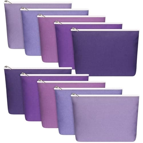 Reginary 10 Pack Canvas Makeup Bags Bulk for Women Blank DIY Craft Pencil Pouch Multi Color Cosmetics Bag Travel Toiletry Pouch with Zipper Gift for Valentine‘s Day St. Patrick's Day(Purple)