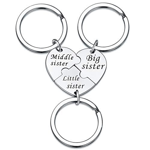 YEEQIN Matching Heart Keychain Set for 3 Sisters - Big, Mid, and Lil Sis Jewelry Gifts