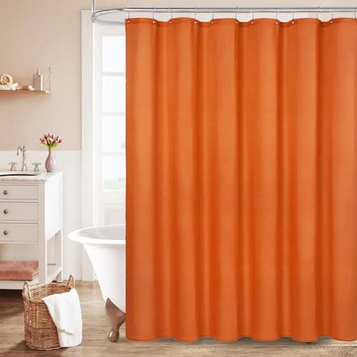MitoVilla Orange Fabric Shower Curtain Liner, Burnt Orange Simple Shower Curtain or Liner for Terracotta Bathroom Decor, Waterproof Cloth & Machine Washable, 12 Plastic Hooks, 72" W x 72" H