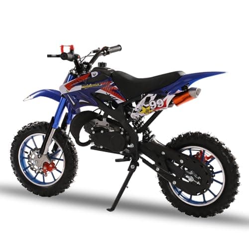 lamphle 49cc Dirt Bike for Adults & Kids, Mini Bike Gas Powered Off Road Trail Bike with Speeds up to 40 MPH for Uphill and Off-Road Conditions, 2-Stroke, Blue