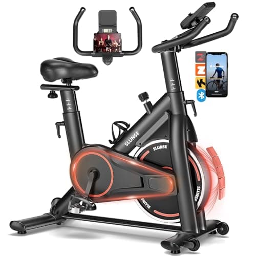 Best Exercise Bikes #5 from SLUNSE Exercise Bike, Adjustable Magnetic Resistance Stationary Bikes for Home with App Compatible, Silent Indoor Cycling Bike with 350lbs Weight Capacity Comfortable Seat, Digital Monitor & Phone Mount