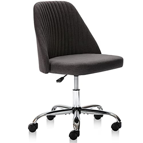 MCQ Office Desk Chair, Modern Cute Rolling Vanity Swivel Task Chairs with Wheels, Comfortable Back Seat Armless for Home, Bedrooms, Office, Study, Student, Adults, Make-up, Dressing Room, Dark Grey