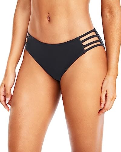 Tempt Me Women Black Strappy Bikini Bottom Full Coverage Bathing Suit Bottoms Swimsuit Bottom M