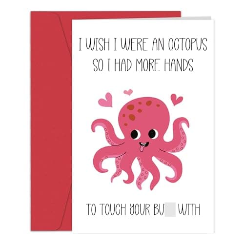 Heollaok Funny Valentine's Day Card for Girlfriend Boyfriend, Cute Anniversary Cards Gifts for Him Her, Humorous Birthday Card for Husband Wife Women Men, I Wish I Were An Octopus Card