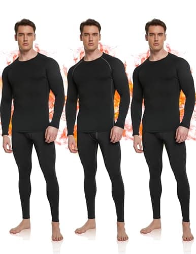 OYGSieg 3 Set Men's Thermal Underwear Long Johns with Fleece Lined, Thermals for Men Base Layer Cold Weather Top Bottom C L