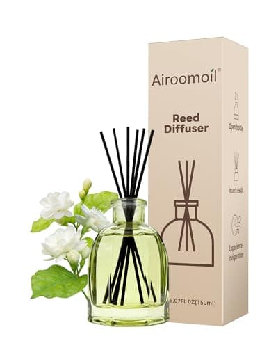 Airoomoil White Jasmine Reed Diffuser Set with Sticks, 5.07oz | Long-Lasting Home Fragrance for Bathroom & Bedroom | Aromatherapy Oil Diffuser for Stress Relief, Aesthetic Home Decor