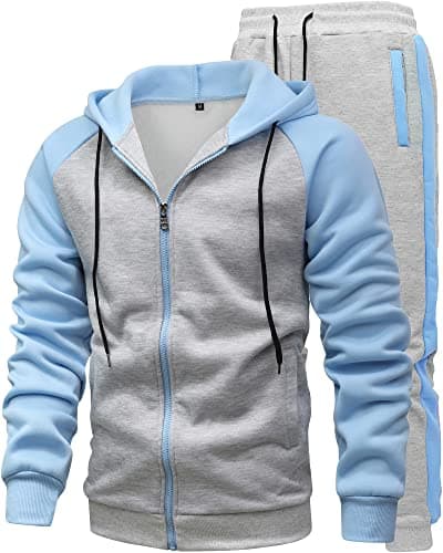 GXAMOY Men's 2 Pieces Tracksuits Running Sports Suits Drawstring Waistband Sweatsuit MoonBlueGray(TZ05) M