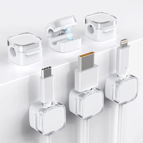 TIKIWIK Cord Organizer, 6 Pack Magnetic Cable Clips Under Desk Cable Management, Strong Adhesive Cord Holder for Nightstand Kitchen Appliances Car Wall Office Desk Phone Wire Keeper, Crystal White