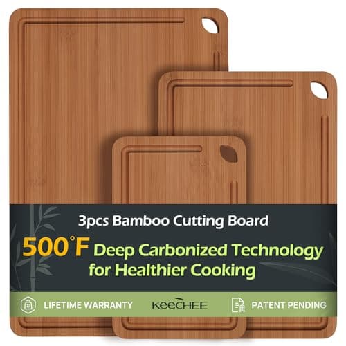 Bamboo Cutting Board, Durable Wood Cutting Boards for Kitchen with Deep Juice Grooves & Built-in Handles, Ideal Charcuterie & Chopping for Meat, Vegetables - Perfect Kitchen Gift for Home Cooks