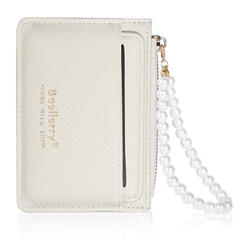 Best White Wallets #4 from Lapensa Lapensa Small Wallet For Women,Slim Wallet Women Credit Card Holder RFID Blocking Pearl Wrist let Wallets with Zipper Pocket for women girls (White)