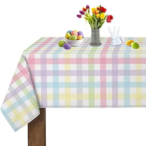 SuQKXCo Rainbow Plaid Tablecloth Rectangle Spring Summer Easter Table Cloths 60 Inch X 84 Inch Watercolor Buffalo Check Plaid Spill Proof Table Covers for Kitchen Party Dinner Decoration