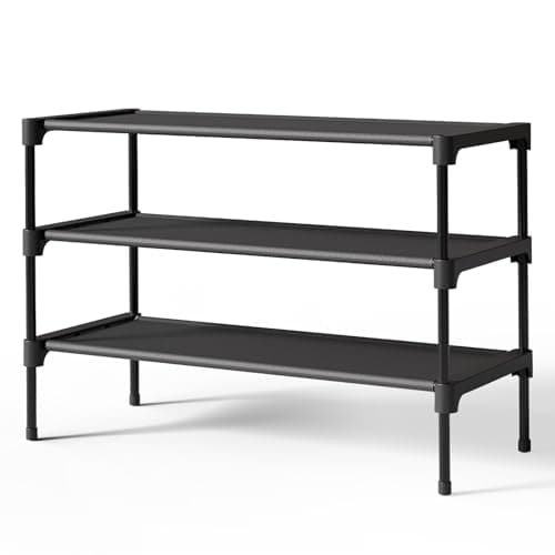 Kitsure Shoe Rack - Premium Non-Woven Shoe Rack Shelf, Shoe Organizer for Closet, Entryway, Garage & Corridor, Sturdy & Durable Long Stackable Shoe Shelves, Medium, Black