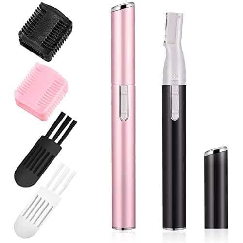 Best Mini Electric Razors #4 from Chumia Chumia 2 Pcs Electric Eyebrow Trimmer Women Precision Face Razors Mini Shaver with Comb Christmas Women Gift Battery Operated Personal Epilator for Face Neck Fuzz Lips Leg(Pink, Black)