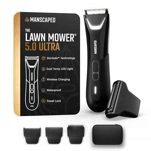 MANSCAPED® The Lawn Mower® 5.0 Ultra Groin & Body Hair Trimmer – Dual-Head SkinSafe® Trimmer & Foil Blades, Waterproof Wet/Dry Groomer, USB-C Rechargeable with Travel Case, Men’s Ball Shaver, Black